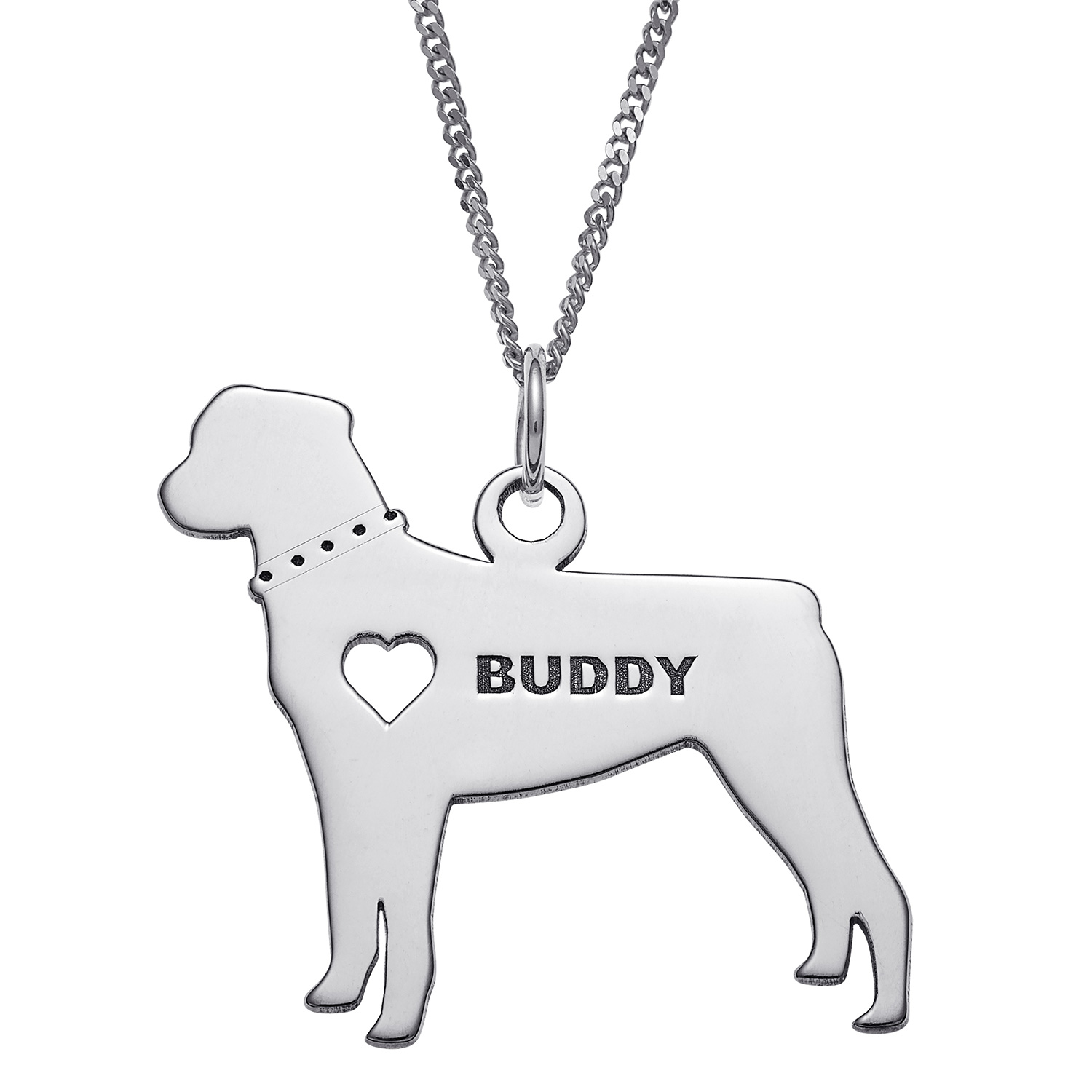 Sterling Silver Engravable Rottweiler Dog Necklace