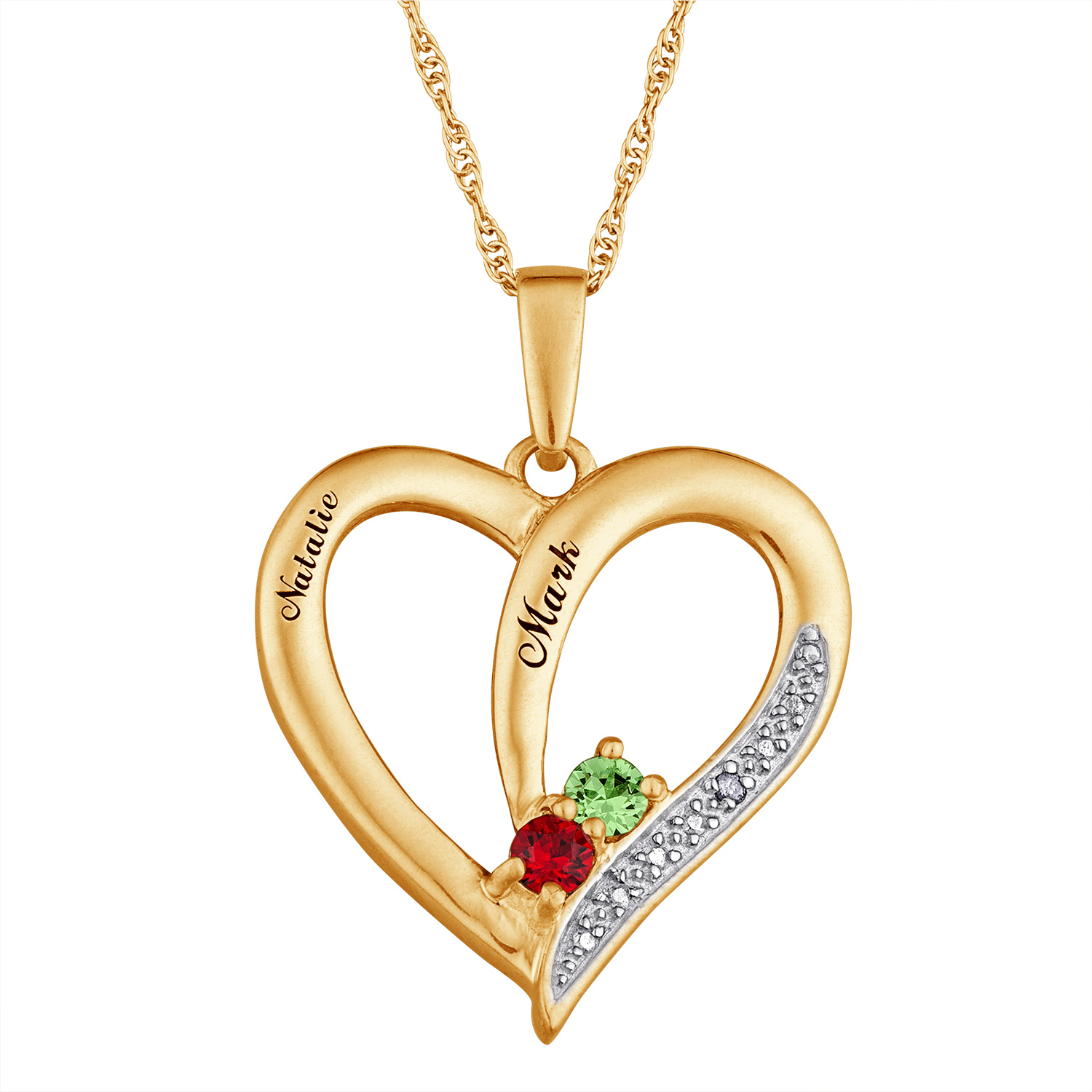 14K Gold over Sterling Birthstone & Name Heart Necklace
