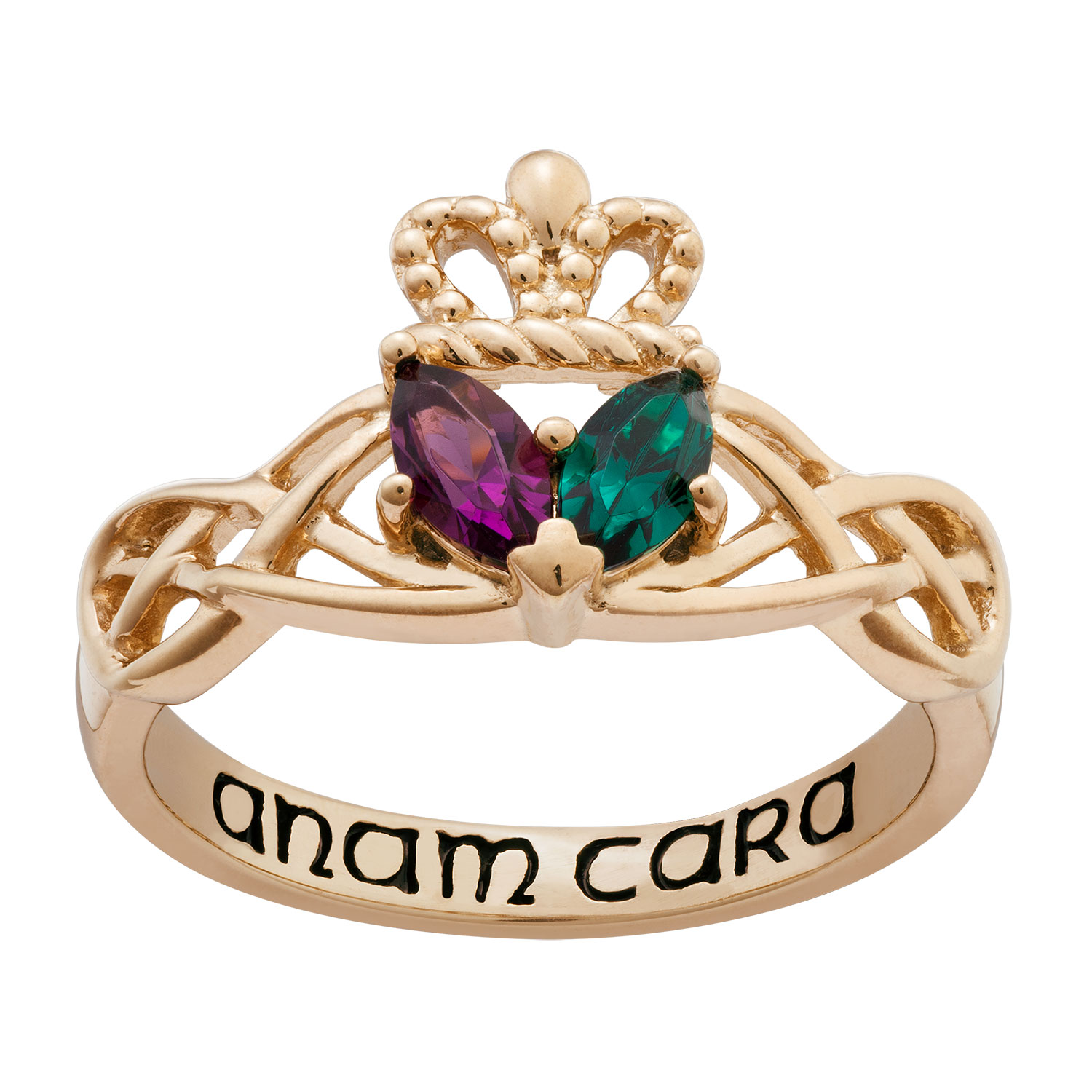 14K Gold Plated Couples Marquise Birthstone Claddagh Celtic Knot Ring