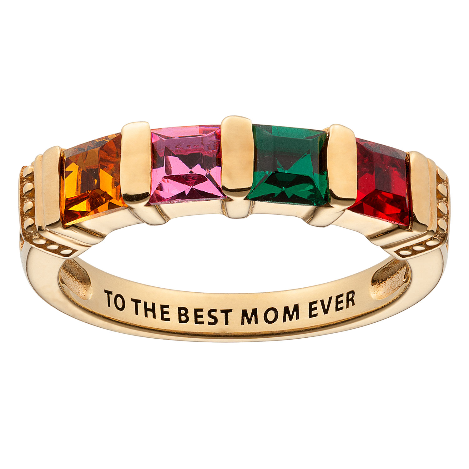 14K Gold over Sterling Square Mother's Birthstone Ring - 4 Stones