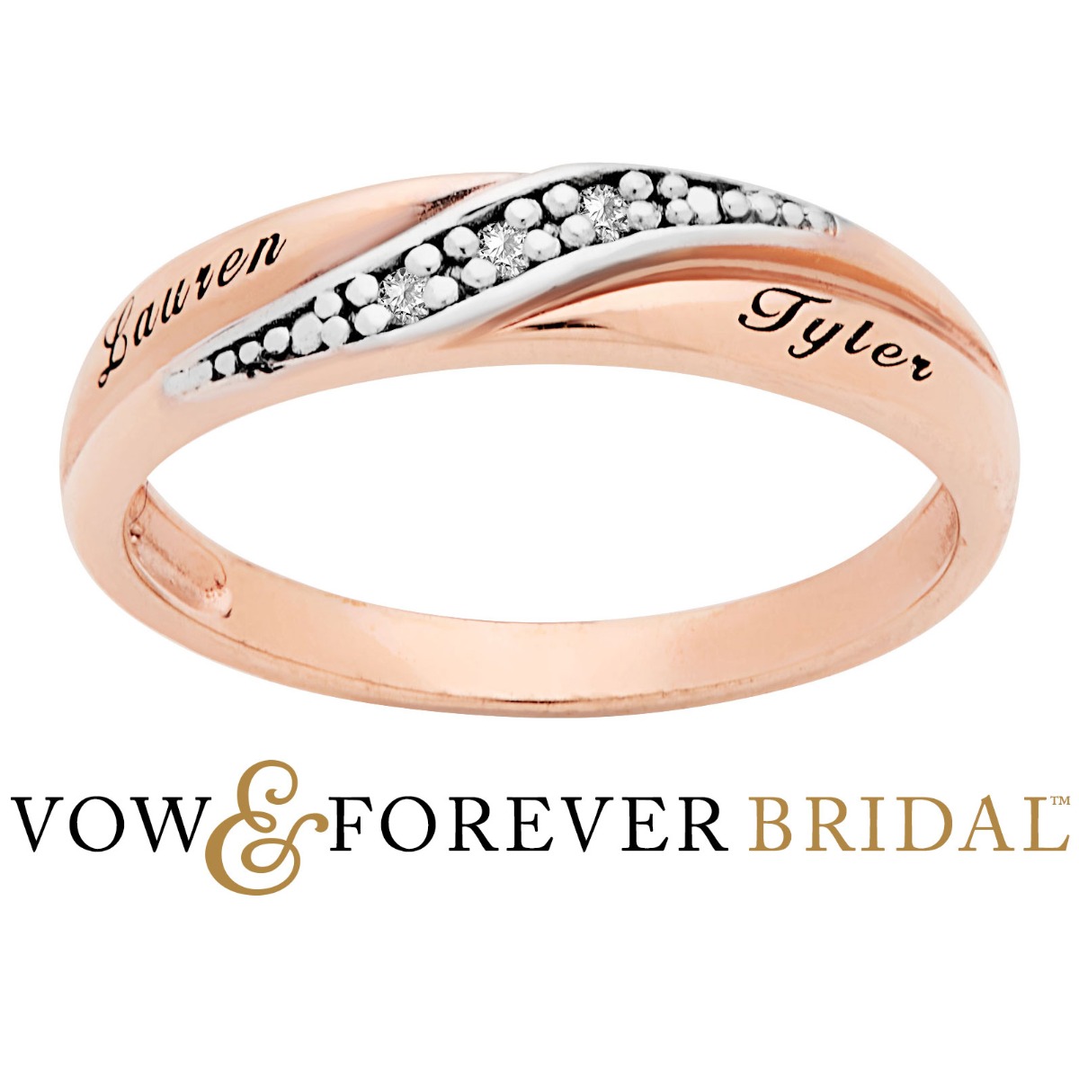 14K Rose Gold over Sterling Ladies Diamond Accent Engraved Wedding Band