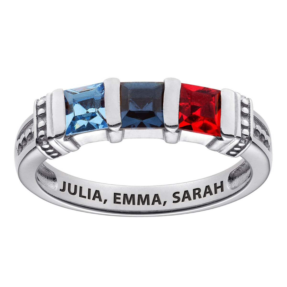 Sterling Silver Square 3 Birthstones Ring