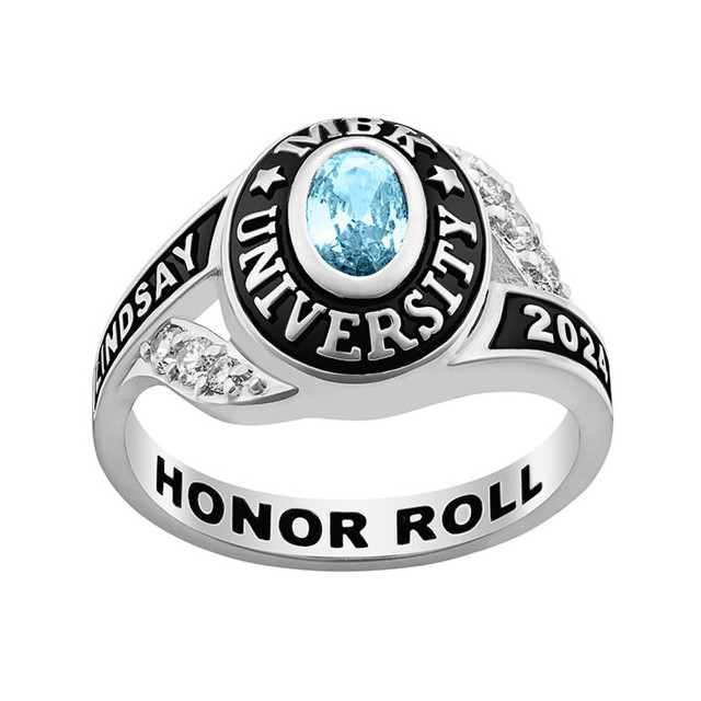 Ladies' Platinum Plated Sterling Silver Birthstone Traditional Class Ring