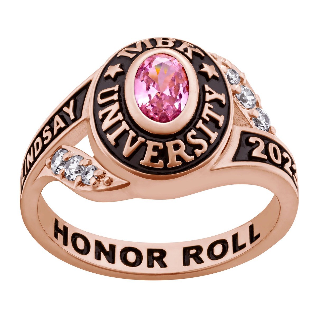 Ladies' Rose Gold Celebrium Birthstone Traditional Class Ring