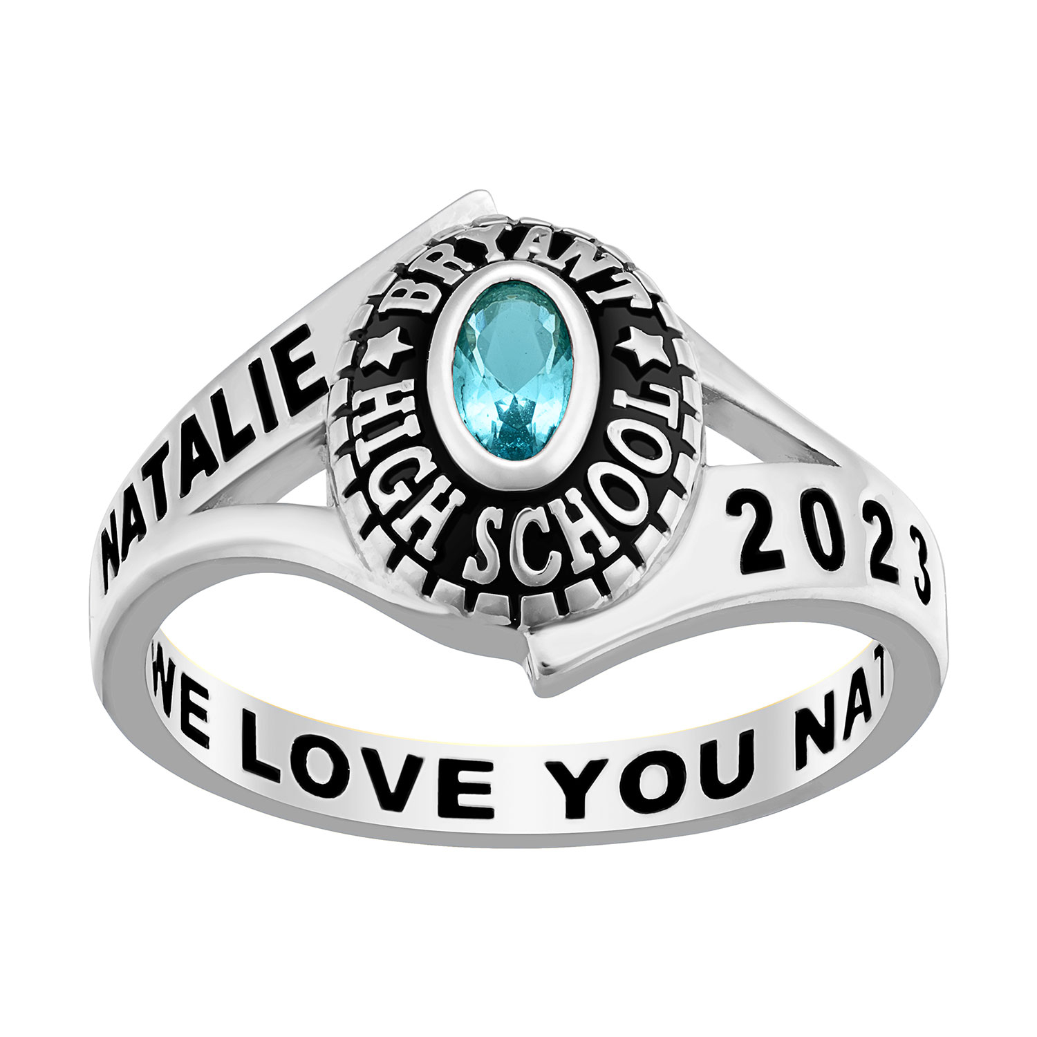 Ladies' Platinum over Sterling Silver Birthstone Traditional Class Ring