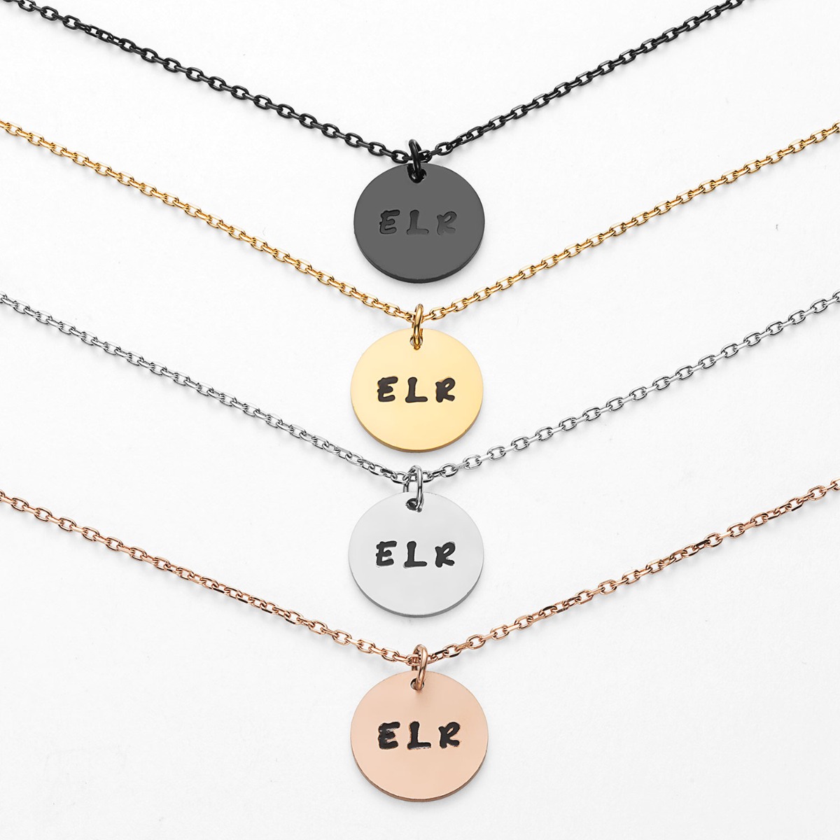 Stainless Steel Engraved Initials Disc Necklace