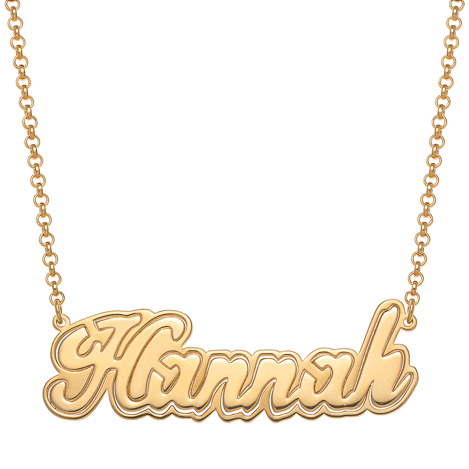14K Gold over Sterling Name with Outline Necklace