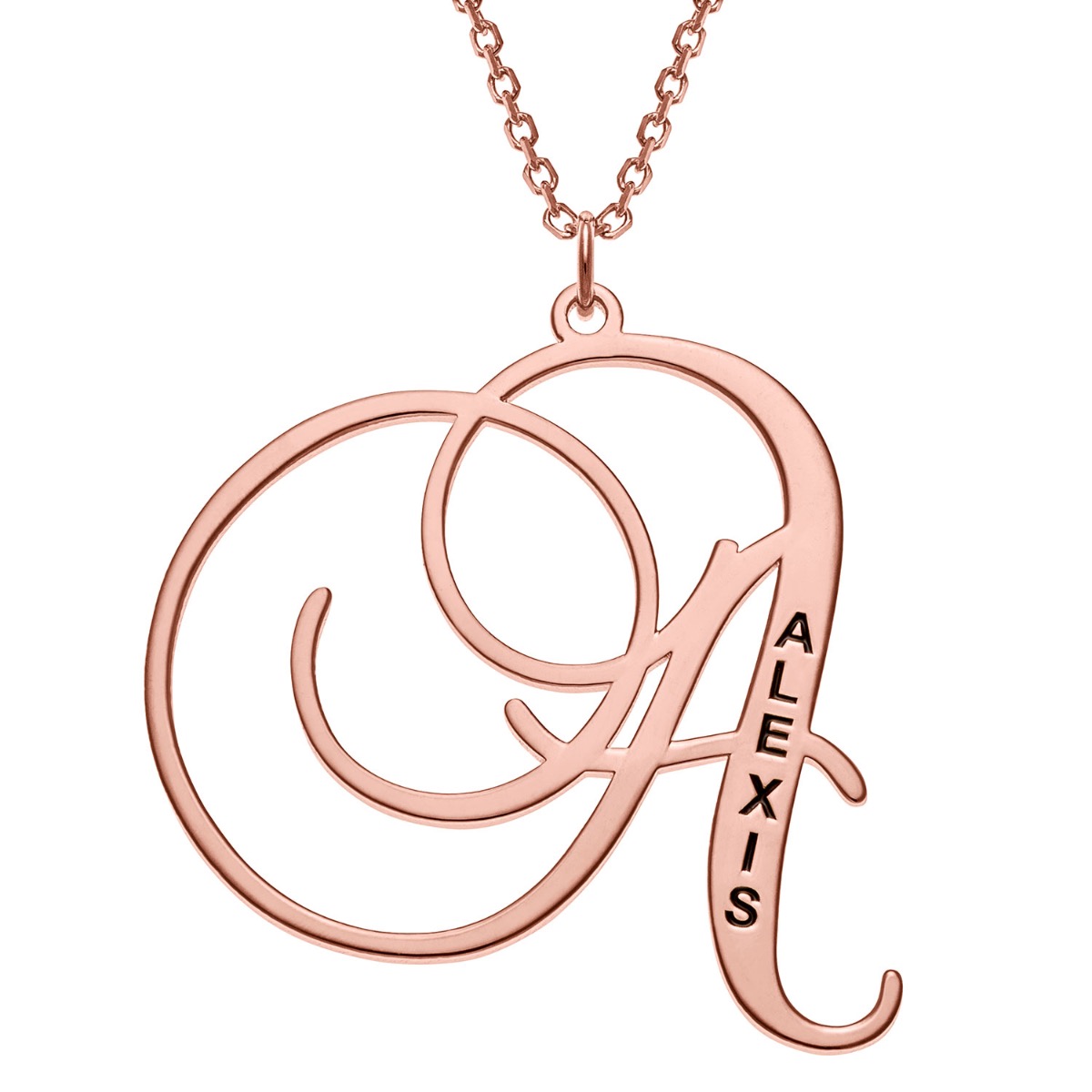 Rose Gold Over Sterling Initial With Engraved Name Necklace