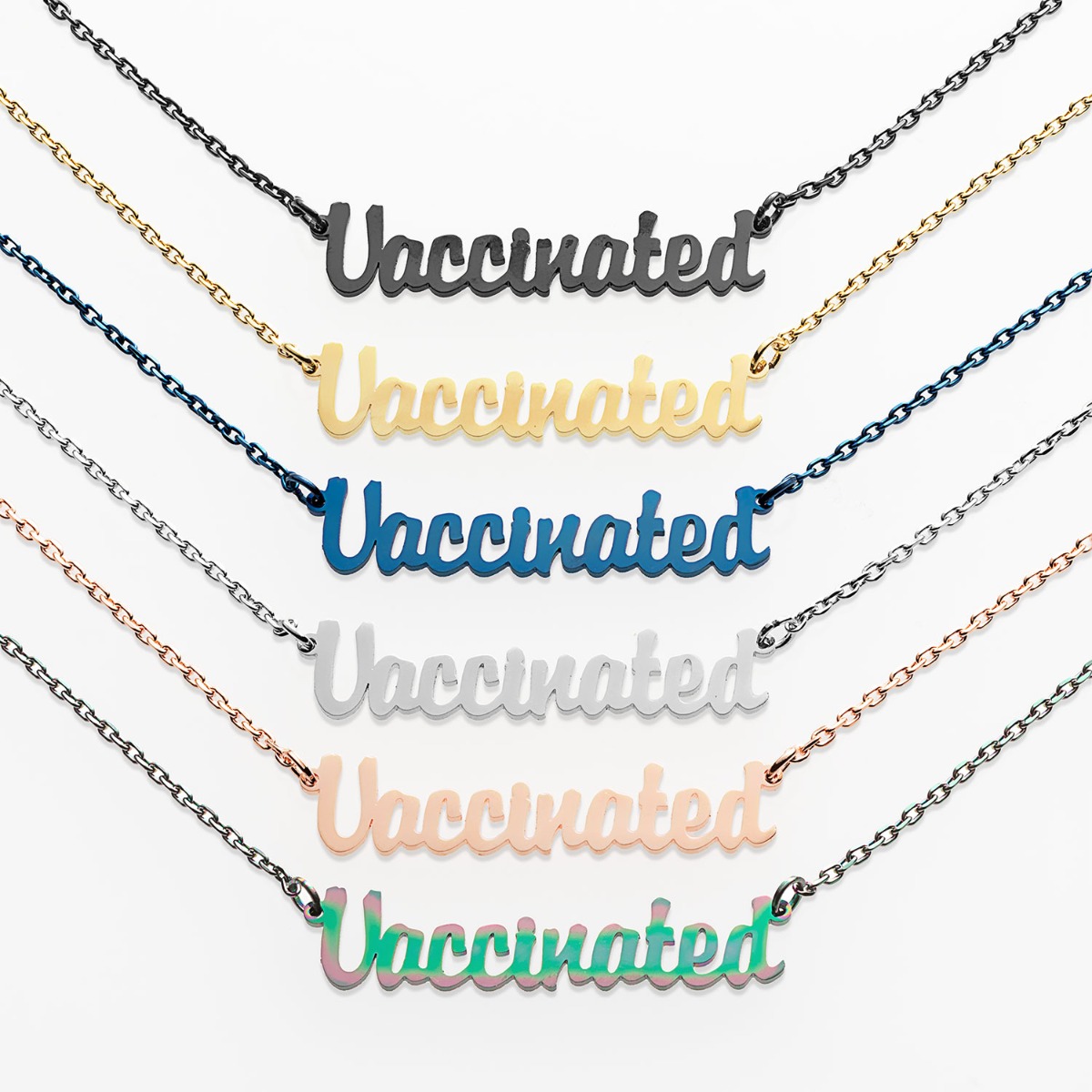 Stainless Steel Mini Script Vaccinated Necklace