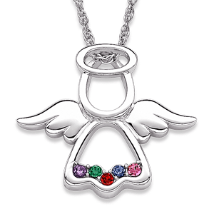 Sterling Silver Family Birthstone Angel Necklace