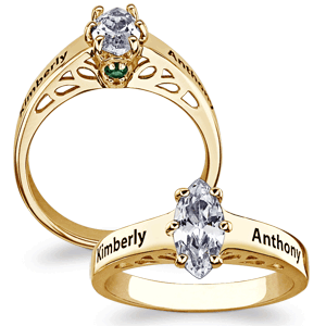SECRET EXPRESSIONS 14K over Sterling Name & Hidden Birthstone Marquise CZ Promise Ring