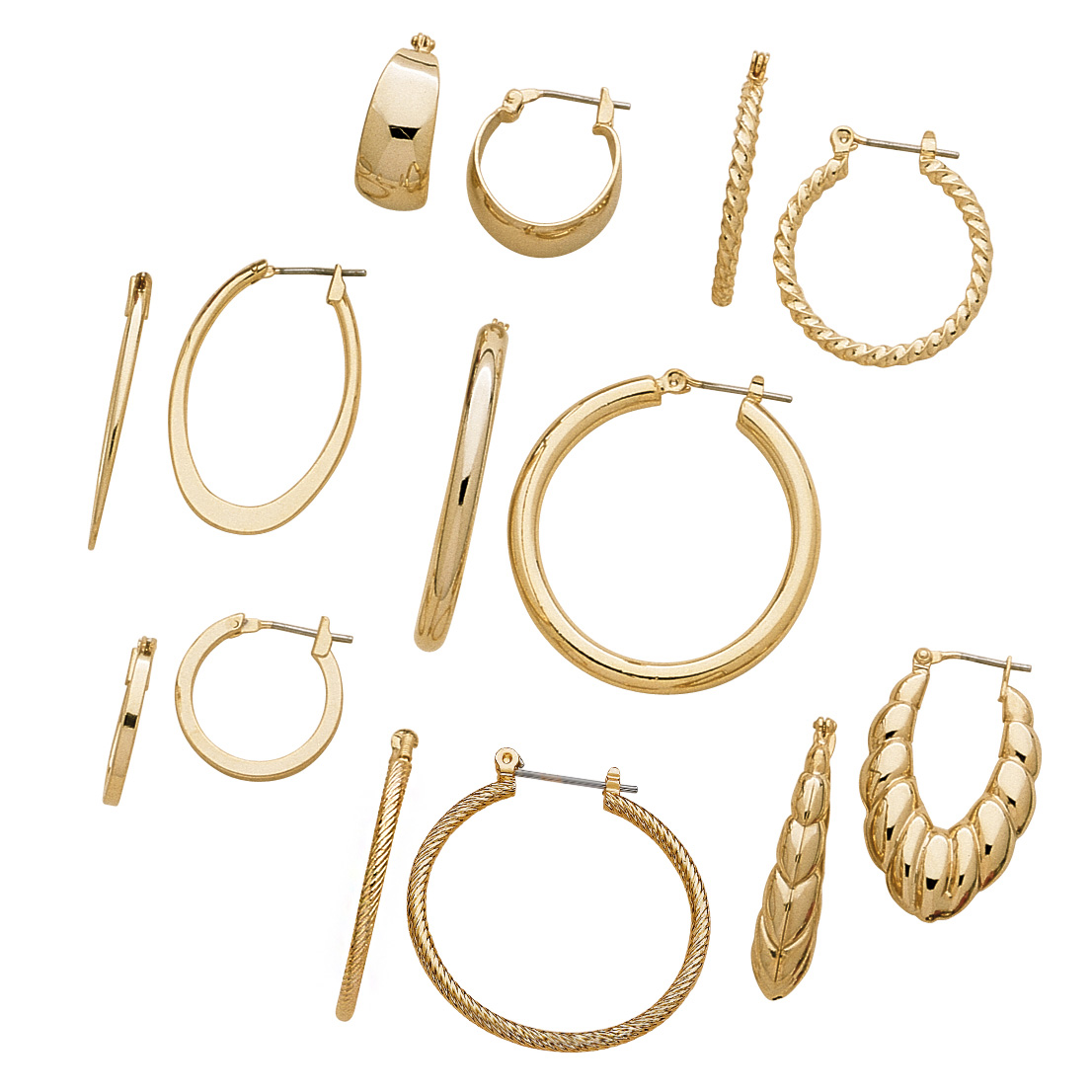 7 Pair Goldtone Hoop Earrings