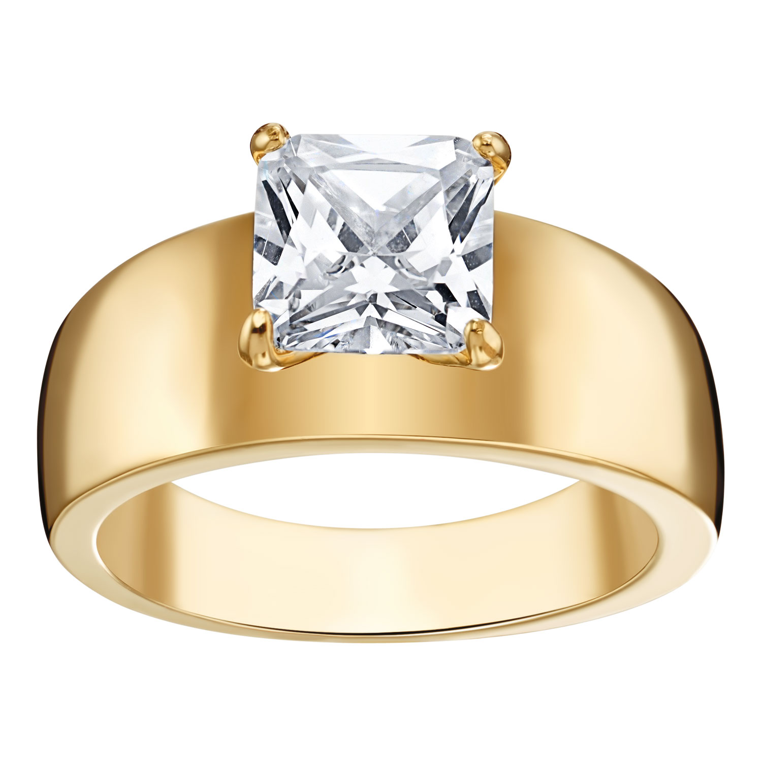 Gold Plated Princess CZ Wide Band Wedding Ring