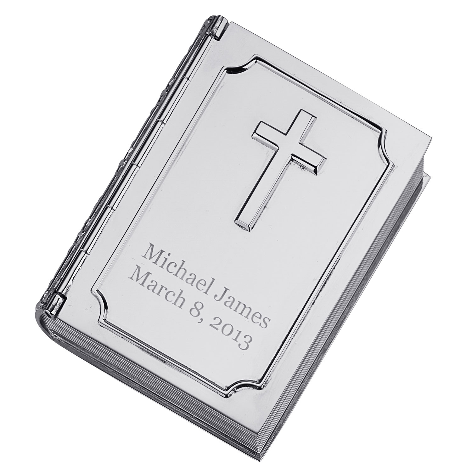 Engraved Hinged Book Box with Cross