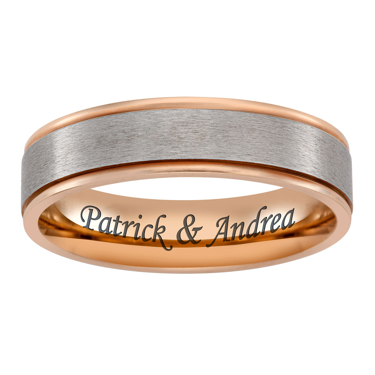 Titanium Two-Tone Rose Gold Engraved Message Band