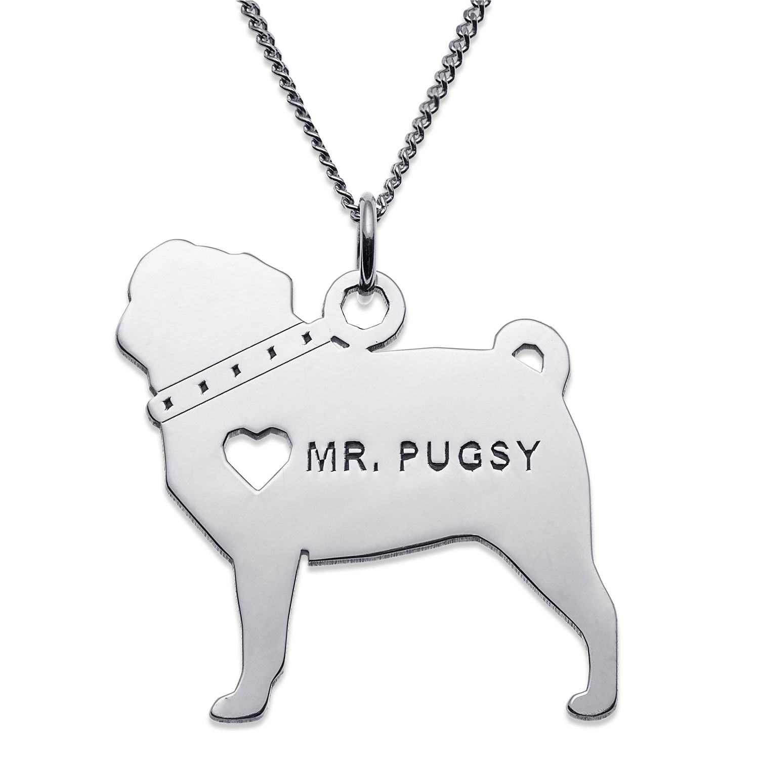 Sterling Silver Pug Silhouette Necklace