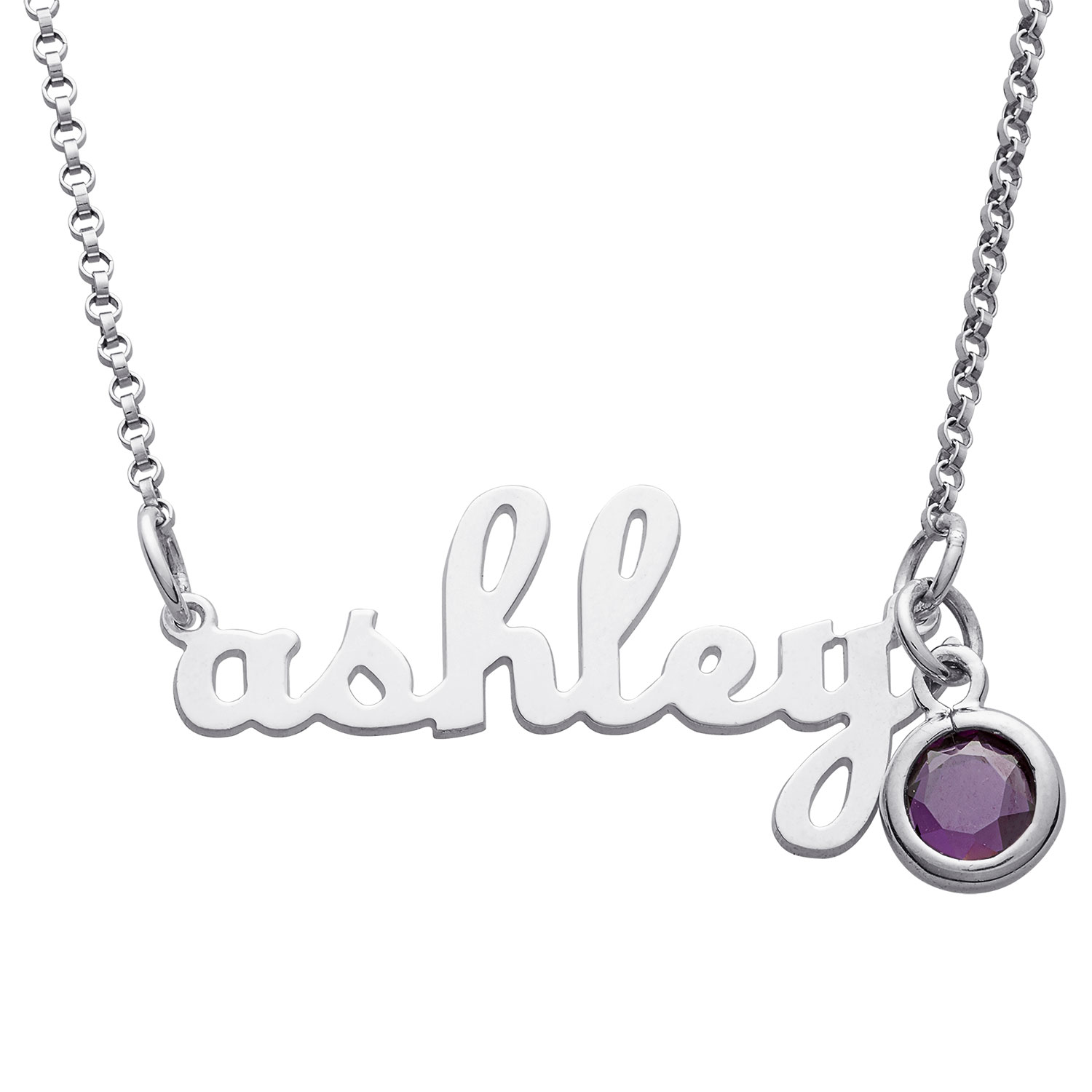 Sterling Silver Script Lowercase Name Necklace with Birthstone charm
