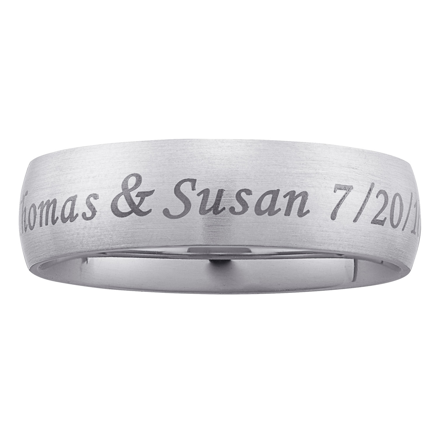 Brushed Stainless Steel Top-Engraved Wide Wedding Band 