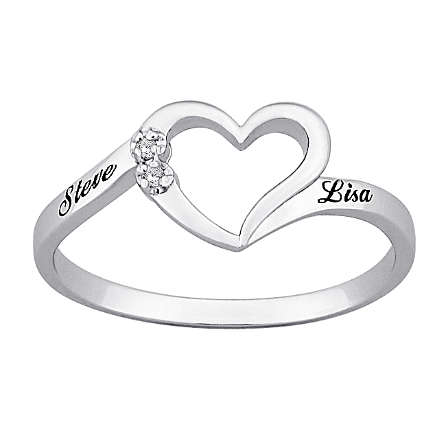 Platinum Plated Sterling Silver Diamond Name Promise Ring