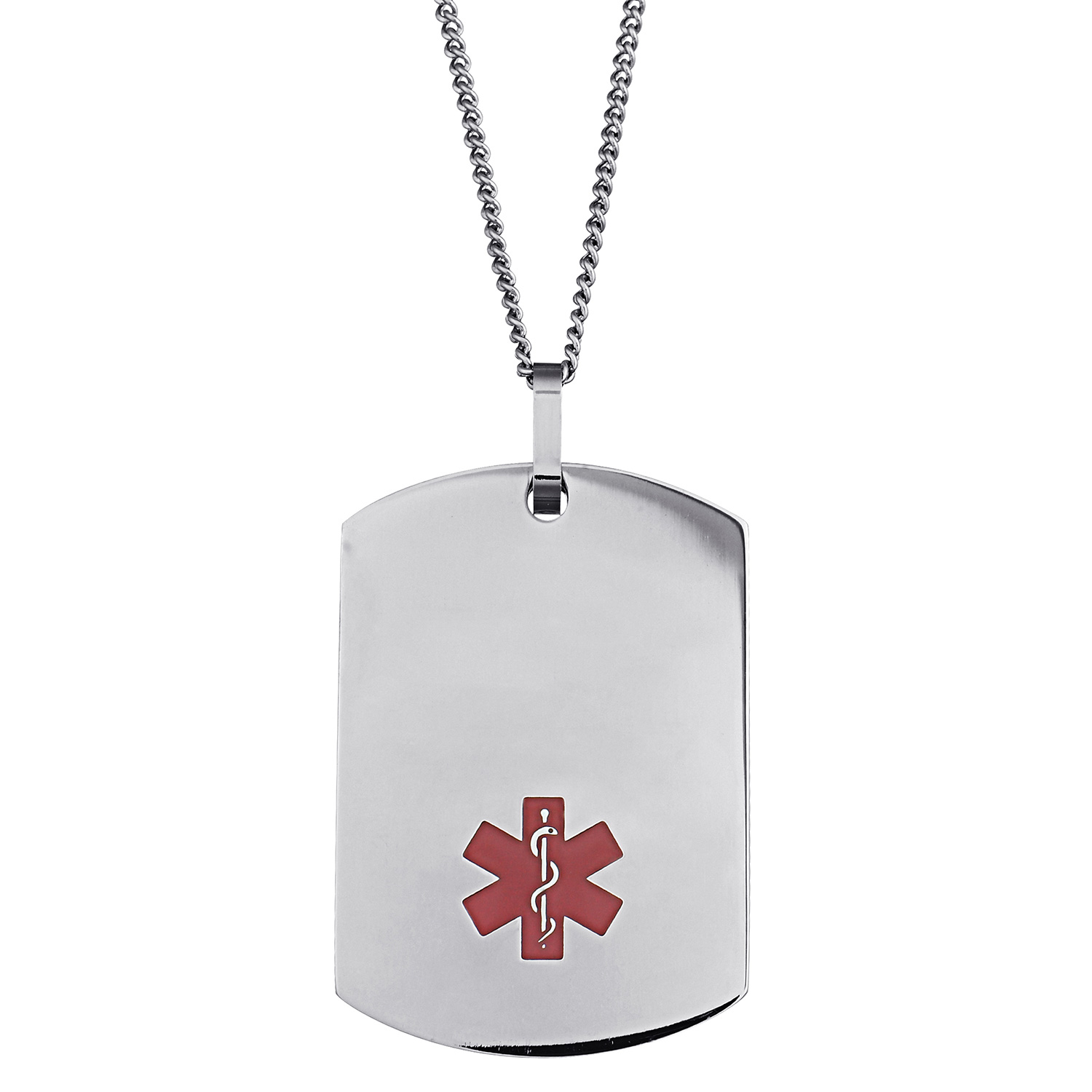 Stainless Steel Engraved Medical ID Dog Tag Necklace