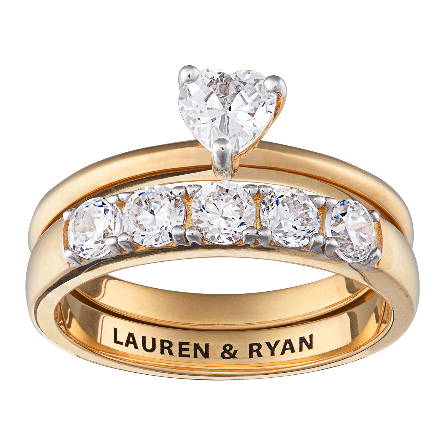  14K Gold over Sterling Heart Of Love Engraved Wedding Ring Set