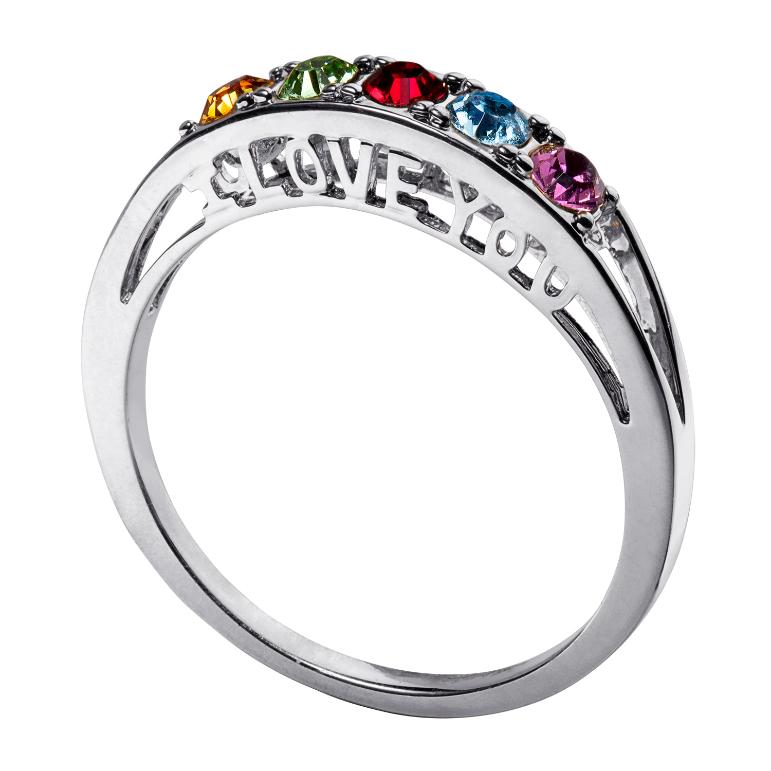 Sterling Silver I Love You Family Birthstone Ring