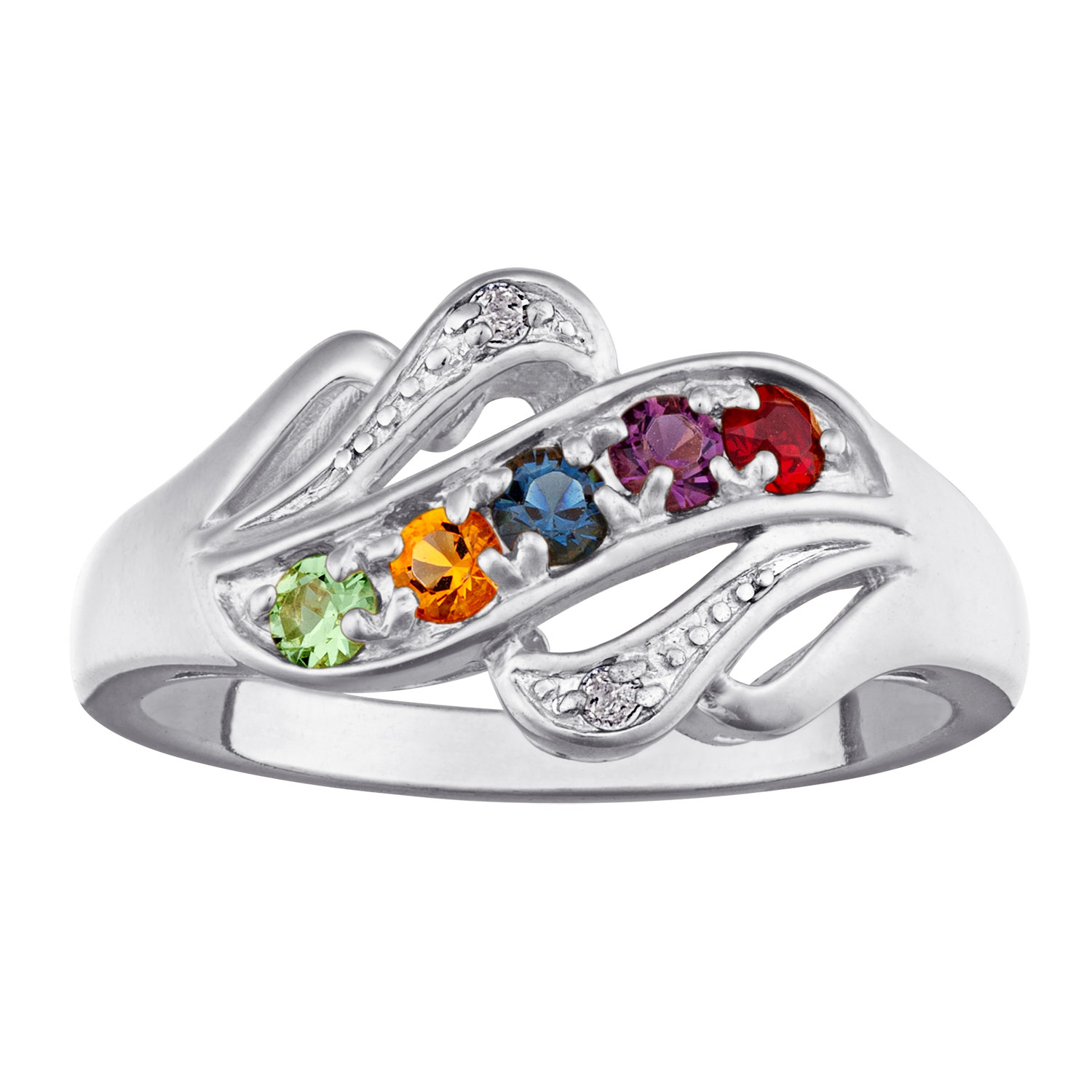 Sterling Silver Mother's Birthstone Ring with Diamond Accent