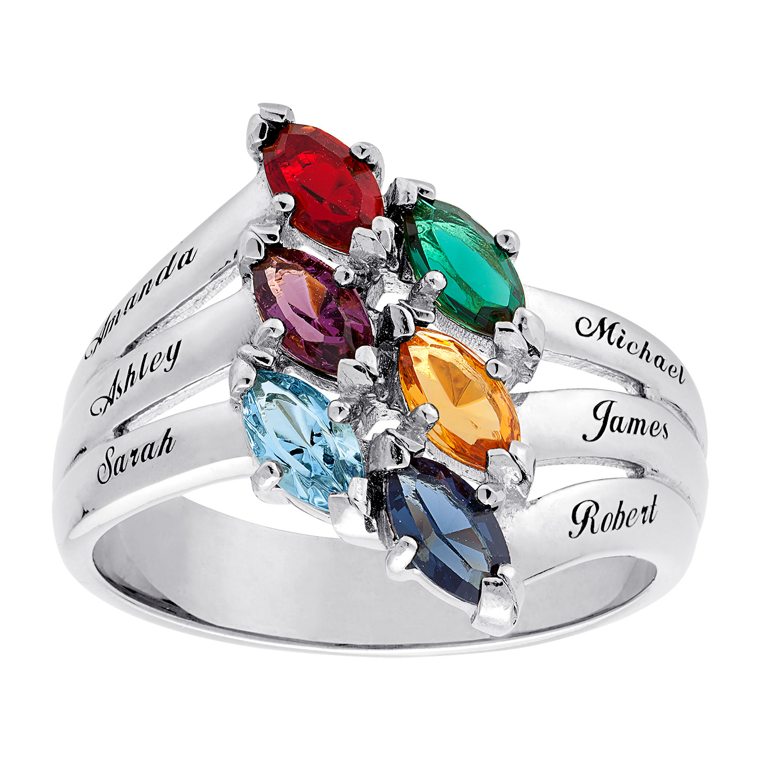 Sterling Silver Family Marquise Birthstone Name Ring