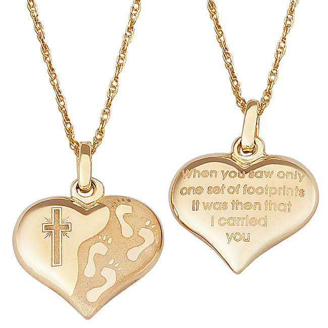 14K Gold over Sterling  Footprints Heart Necklace