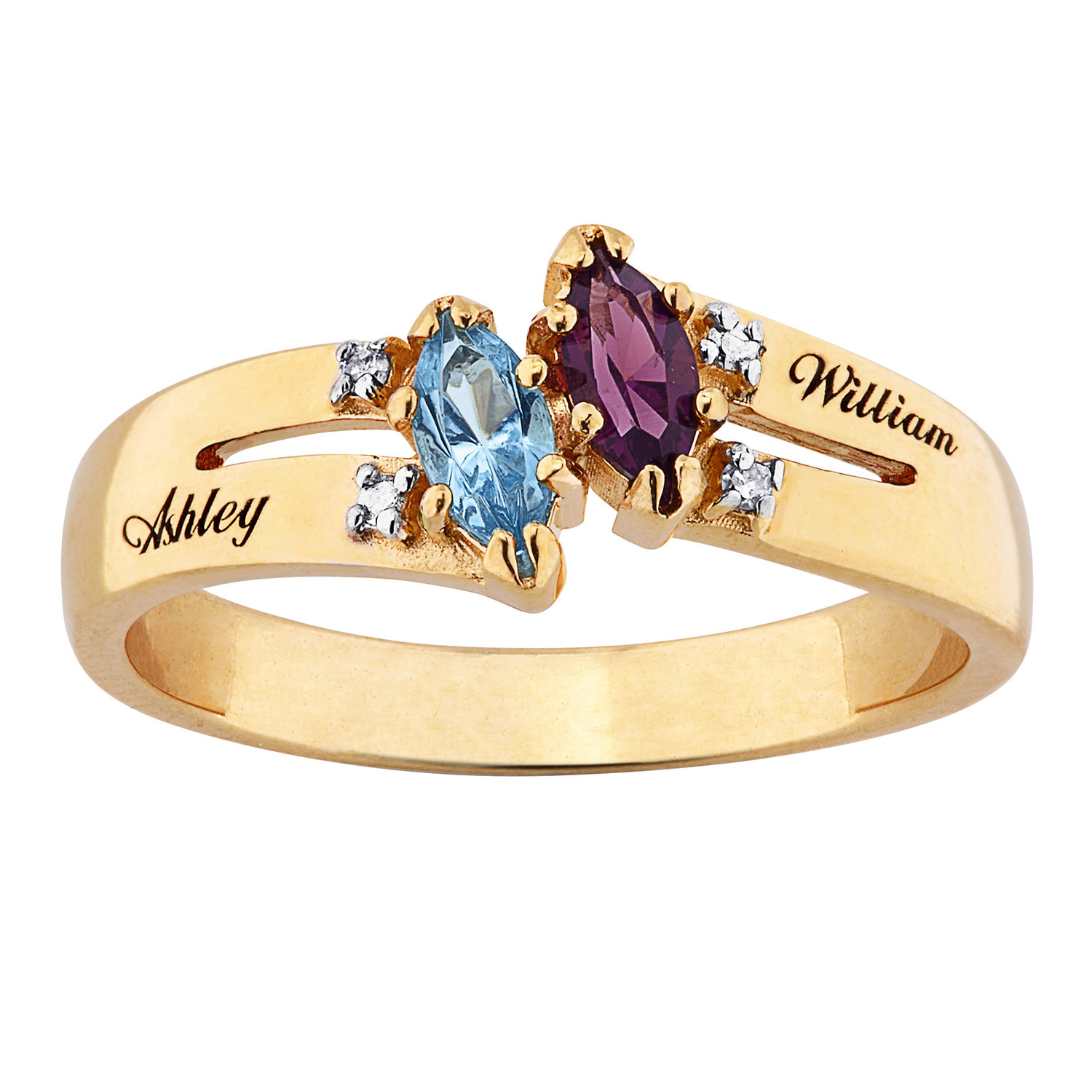 10K Couples Marquise Birthstone Name Promise Ring with Diamond Accent