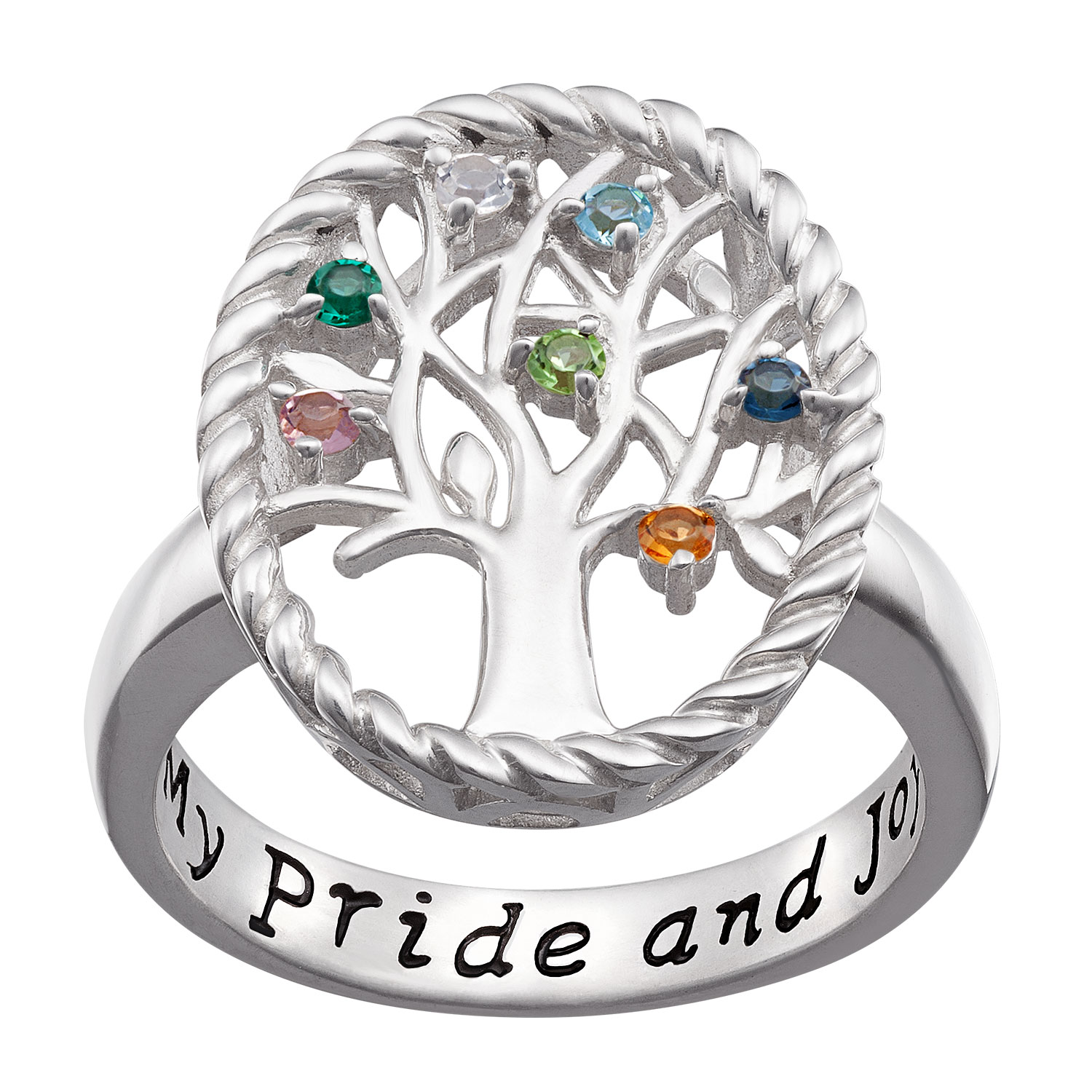 Sterling Silver Birthstone Family Tree Ring