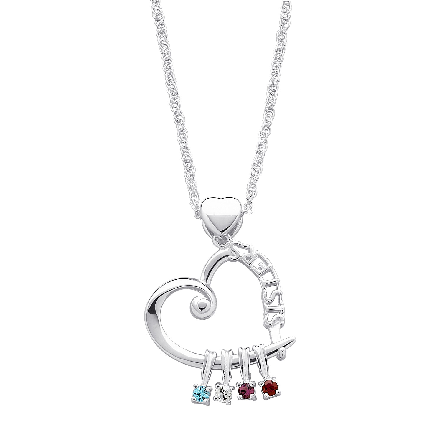 Sterling Silver Sisters Heart Slider Birthstone Necklace