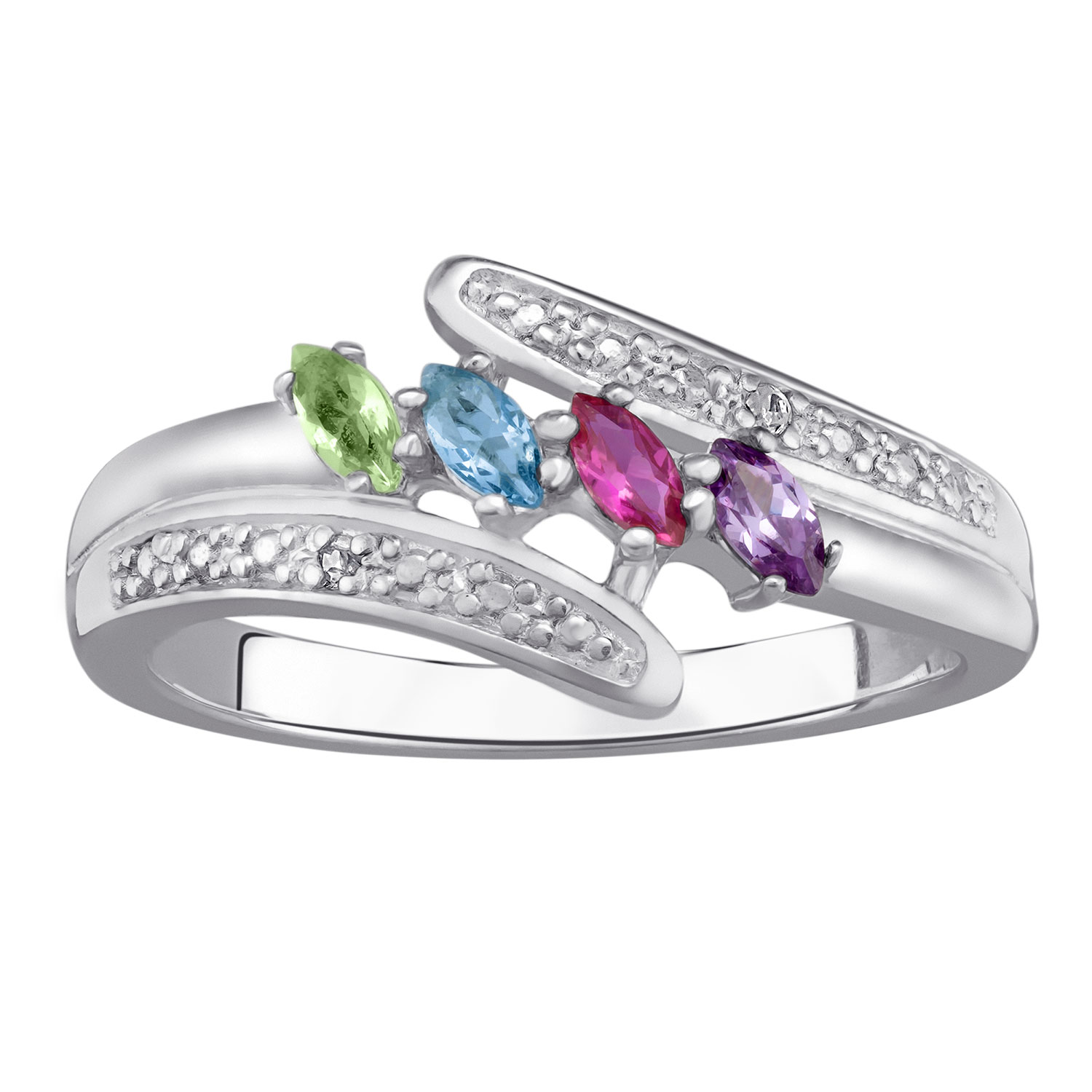 Sterling Silver Marquise Birthstone & Diamond Accent Mother's Ring