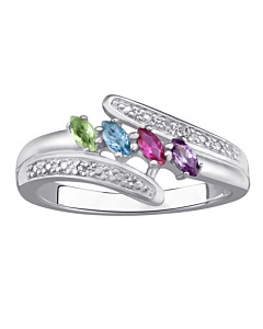 10K White Gold Marquise Birthstone & Diamond Accent Mother's Ring
