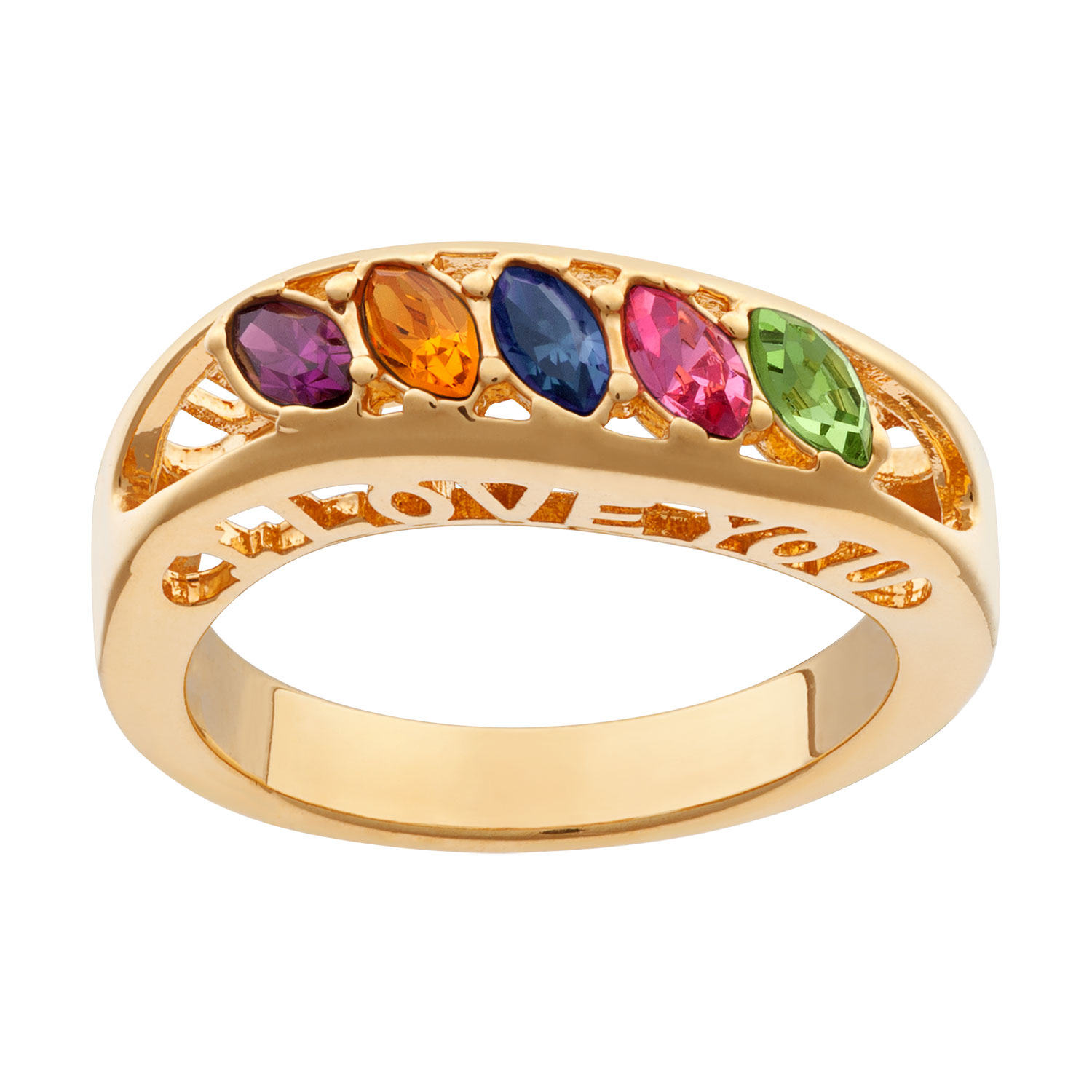I Love You Marquise Family Birthstone Ring