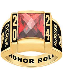 Men's 18K Gold over Sterling Traditional Deco Stone Class Ring