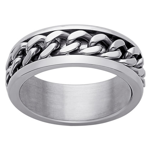 Men's Stainless Steel Curb Chain Spinner Band Ring