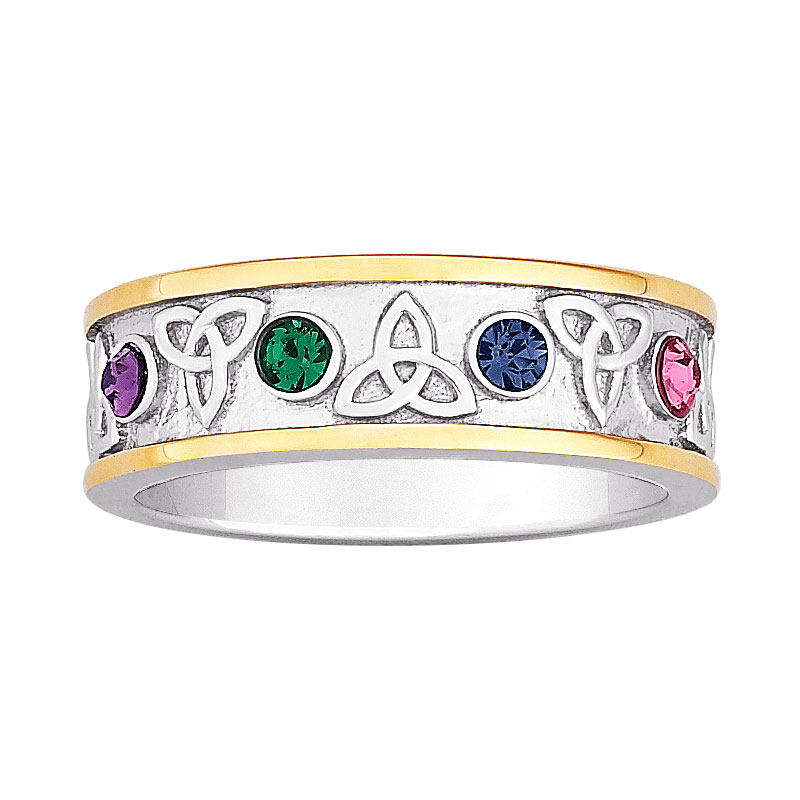 Sterling Silver Two-Tone Family Birthstone Trinity Knot Ring