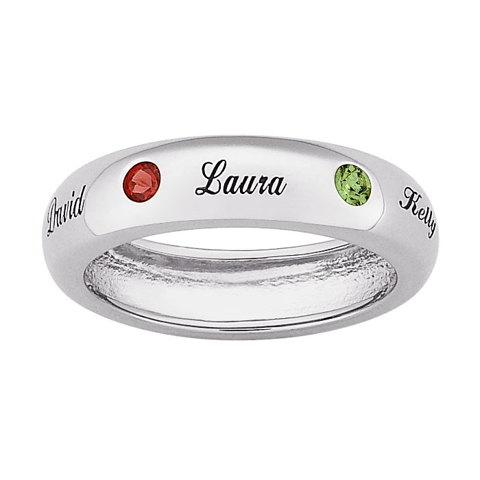 Sterling Silver Family Name & Genuine Birthstone Band