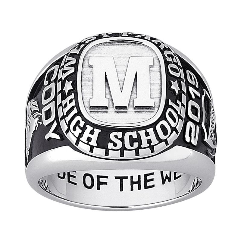 Men's Sterling Silver Initial Traditional Class Ring