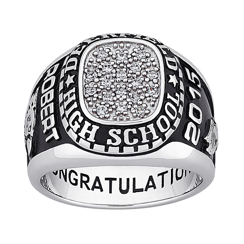 Sterling Silver Mens Pave Top Traditional FREEDOM CLASS RING