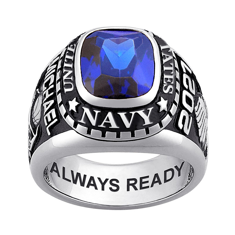 Men's Sterling Silver Traditional Birthstone MILITARY RING
