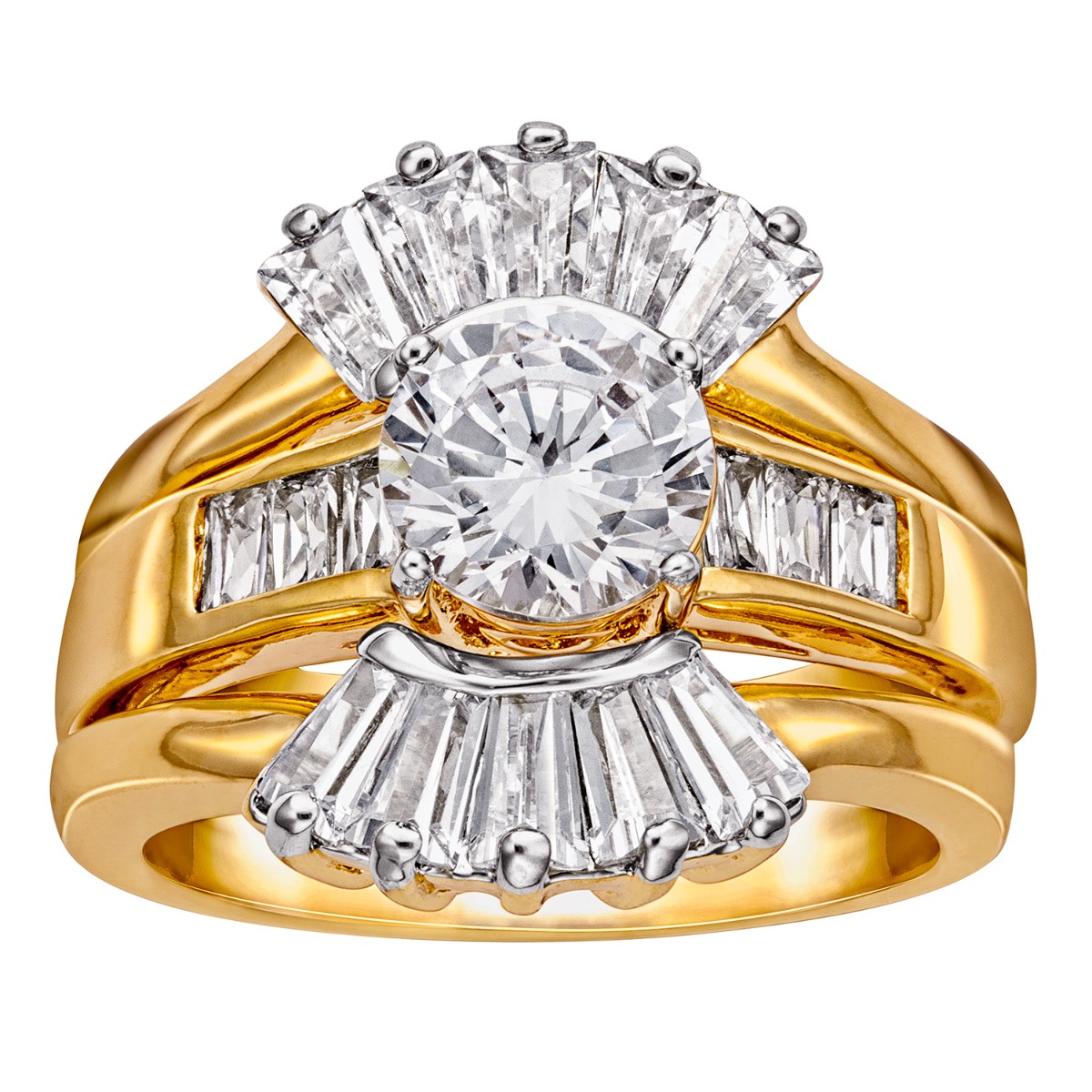 Goldtone Celestial Engagement Ring and Wedding Band Set