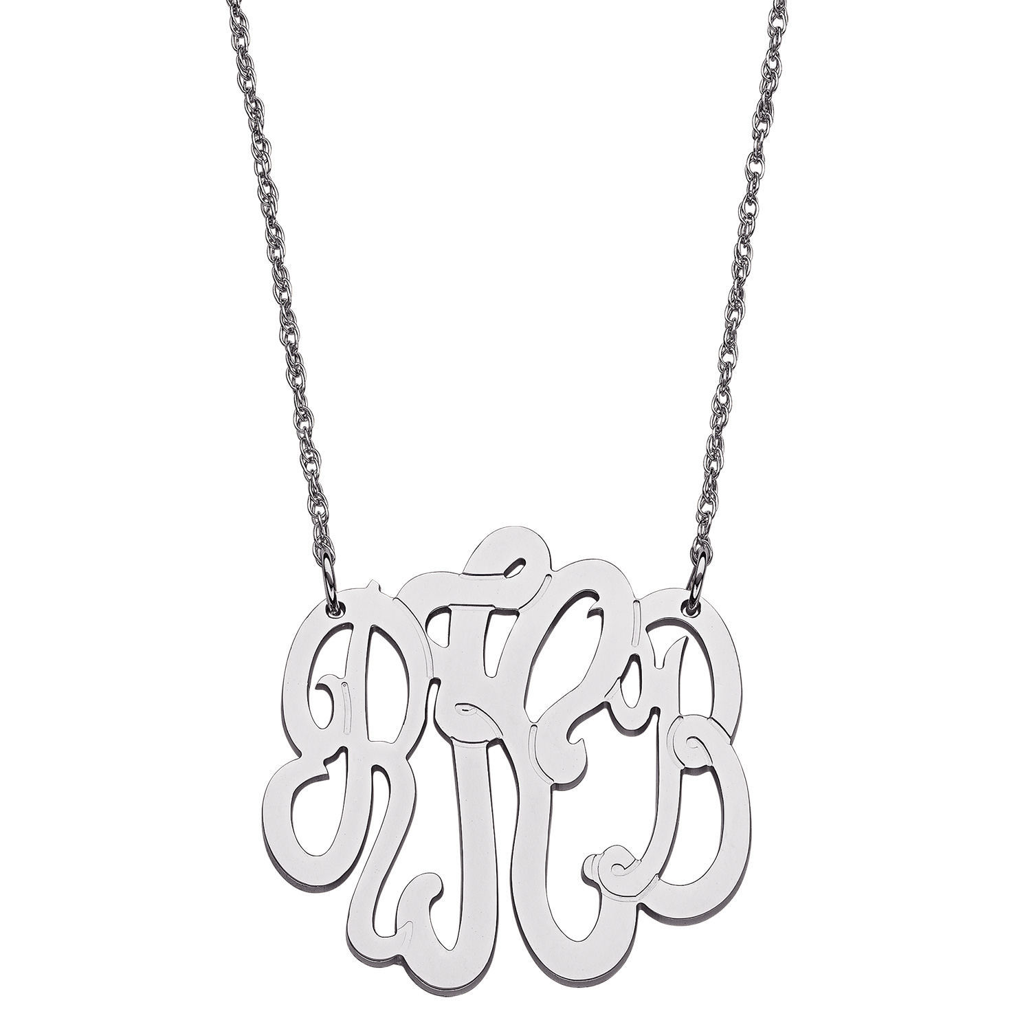 Sterling Silver 3 Initial Monogram Necklace - Medium