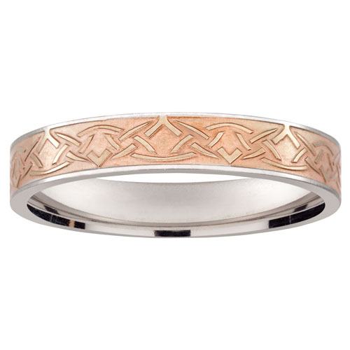 Women's Titanium and Rose Gold Celtic Knot Band Ring