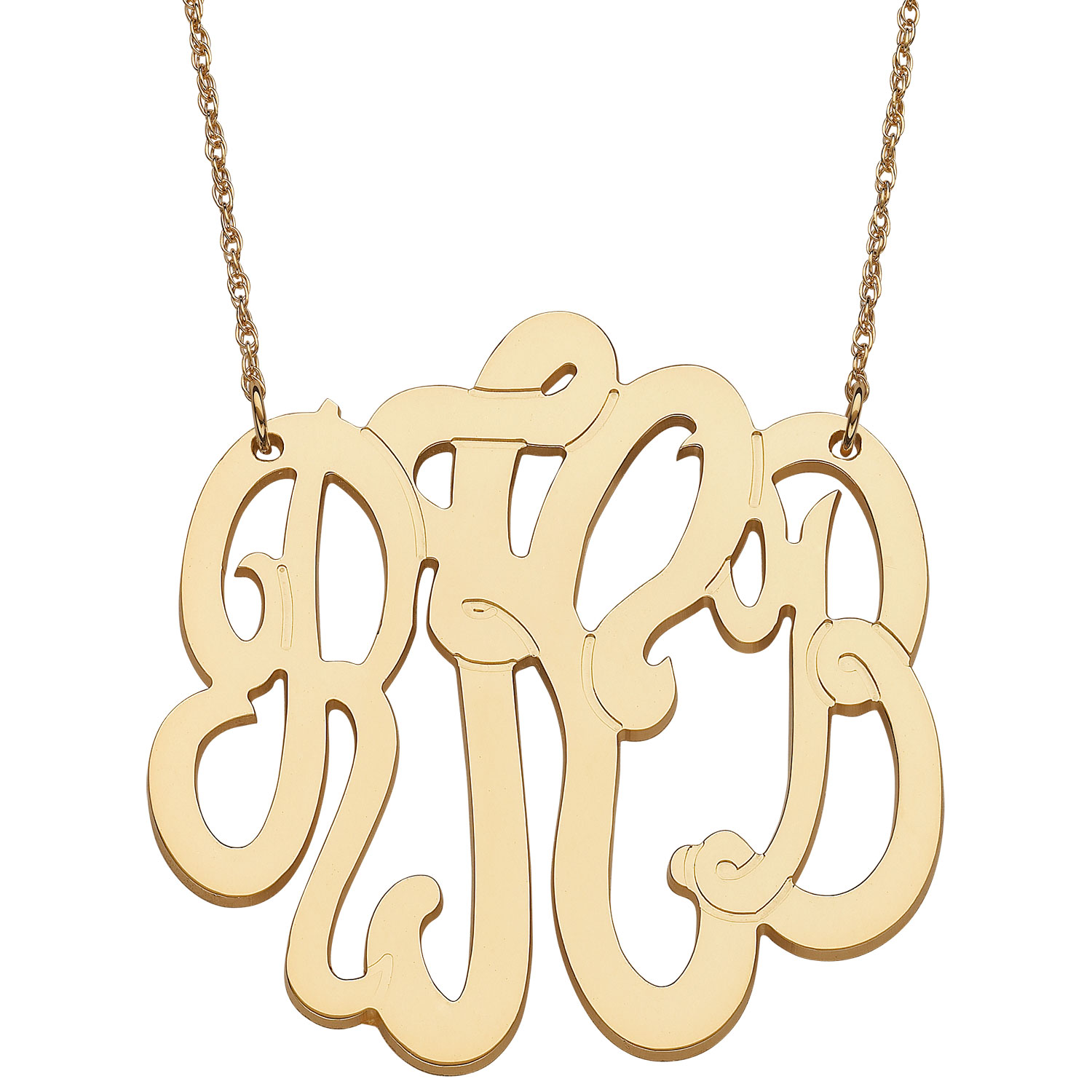14K Gold over Sterling 3 Initial Monogram Necklace - Extra Large
