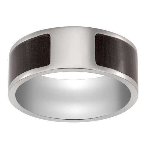 Titanium & Dark Wood Flat Band Ring