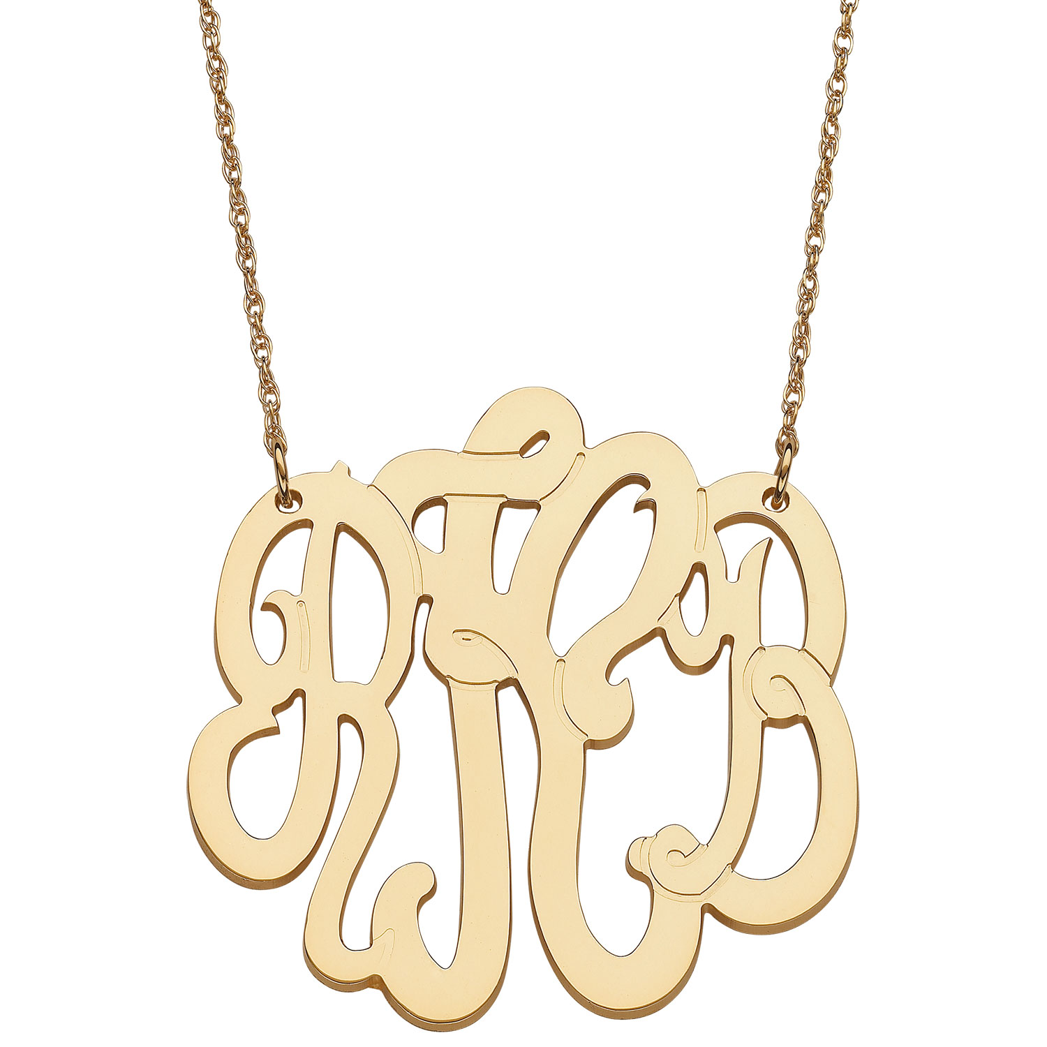 14K Yellow Gold 3- Initial Monogram Necklace - Large