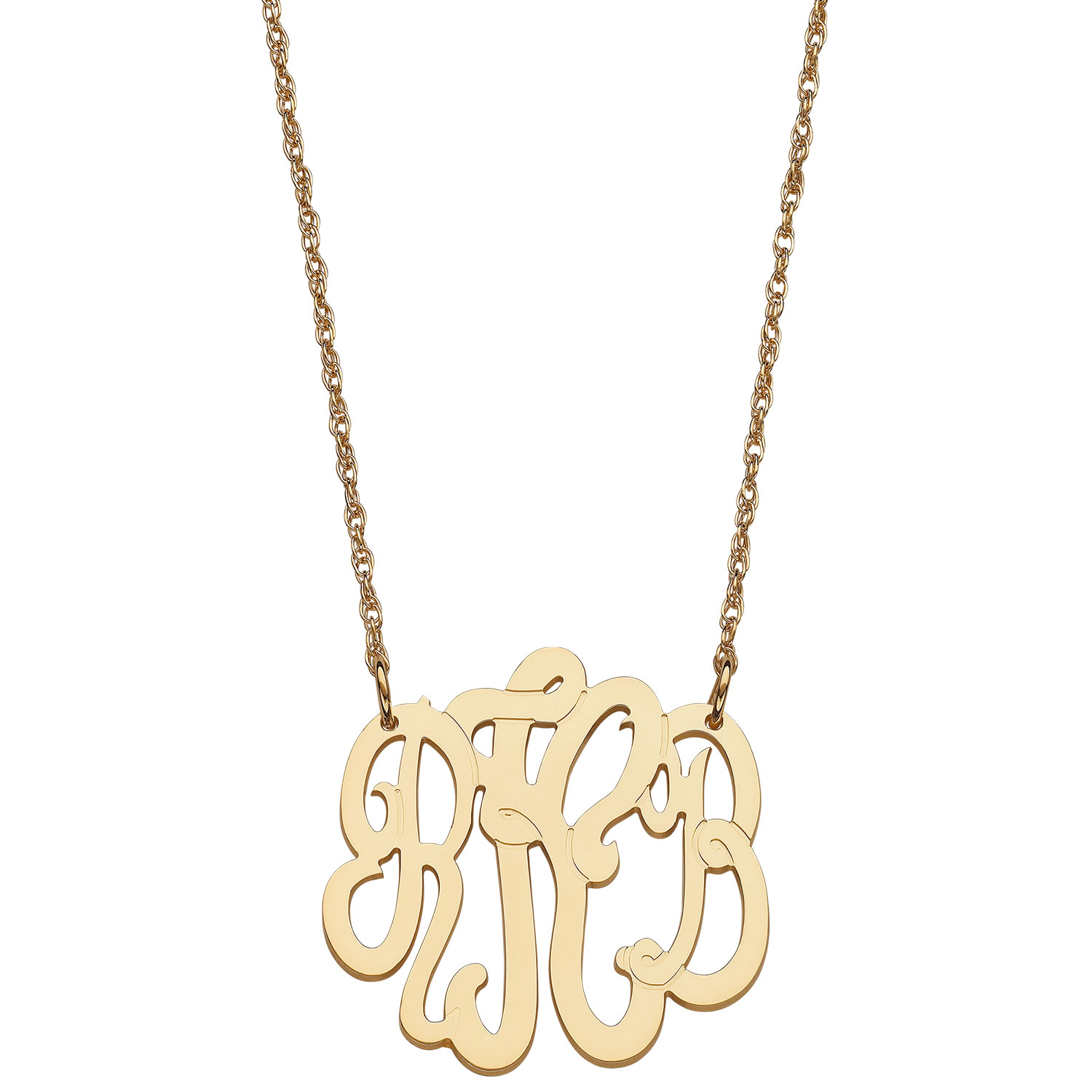 10K Yellow Gold 3 Initial Monogram Necklace Small