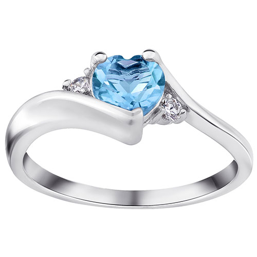 Sterling Silver Birthstone Heart Ring with CZ Accents